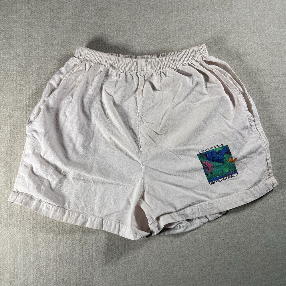 Look Wear Cabo San Lucas Save The Rain Forest 90s White Jogging Shorts Size M